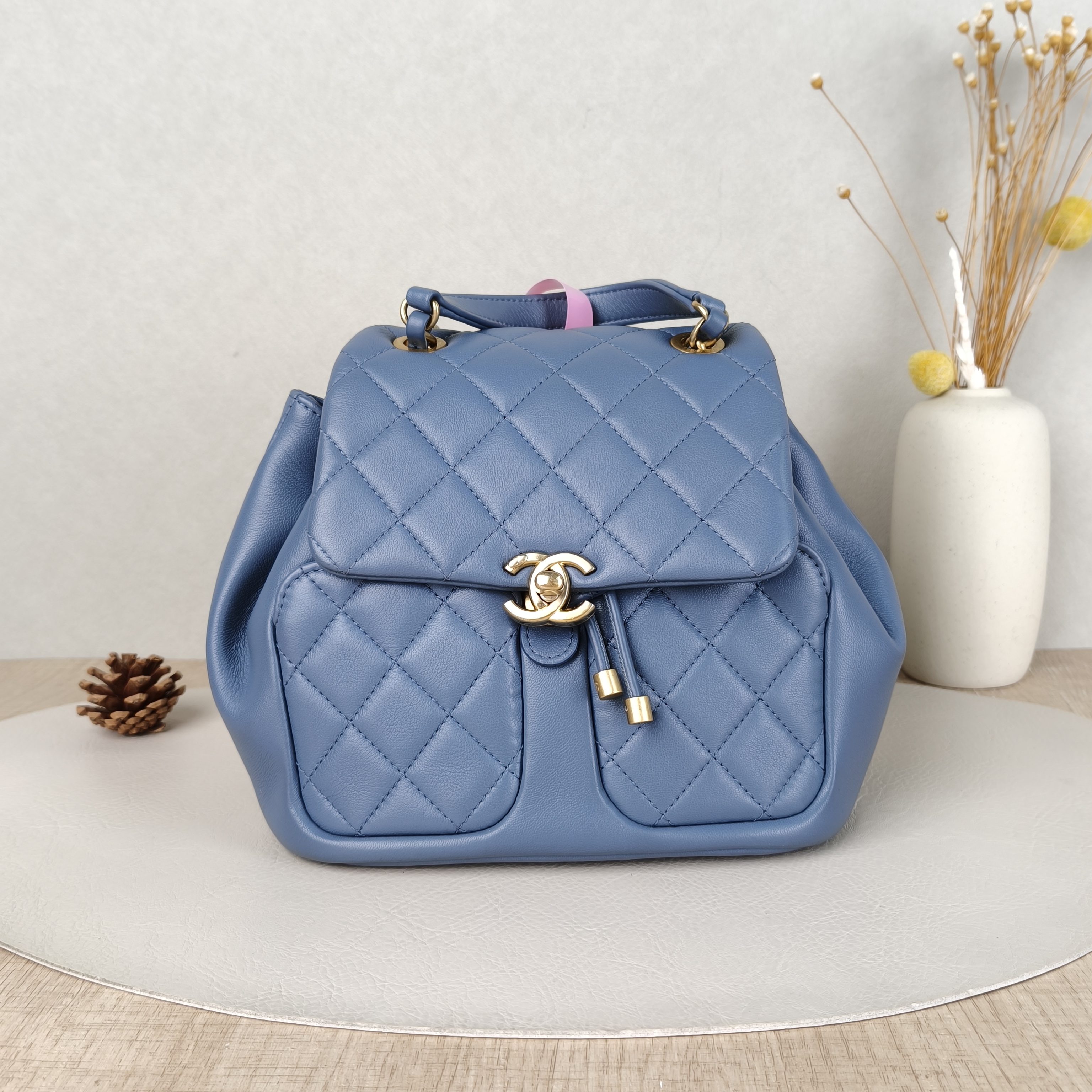Chanel Backpack Backpack Blue Lambskin One Size20 × 13 × 17 cm