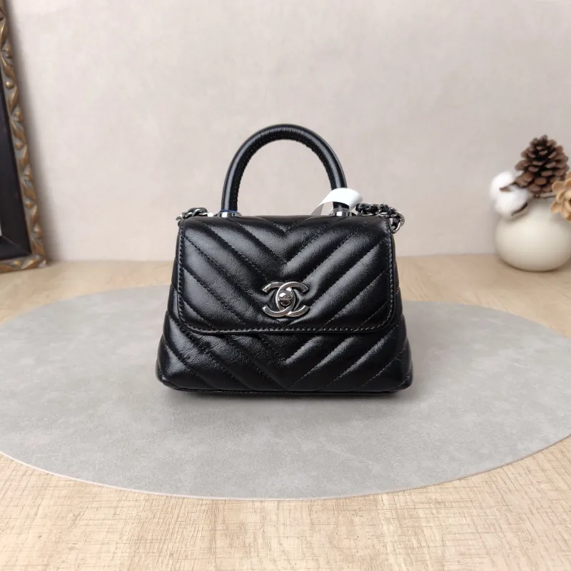 Chanel Crossbody Bag Coco Handle​Black V Calfskin Mini14.5 × 5.5 × 11.5 cm
