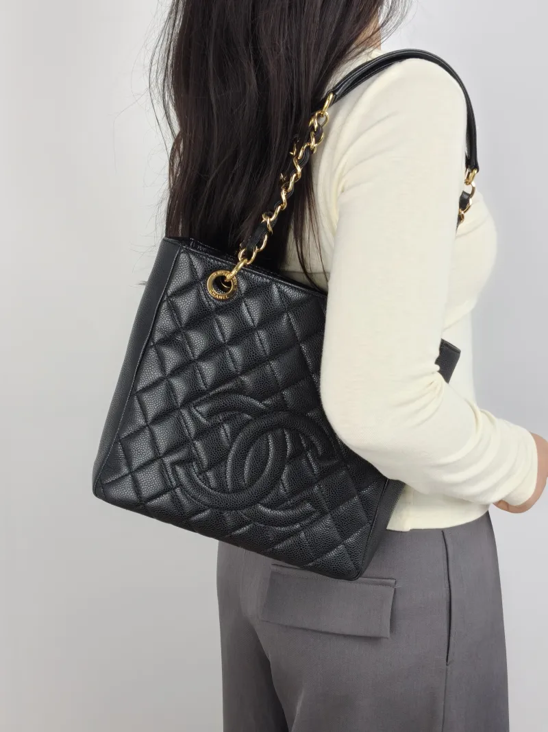 Chanel Shoulder Bag Petite Shopping Tote PST Shopping Tote Black Grained Calfskin Small 24 × 9 × 25 cm 14 — on-model view 2 of 2