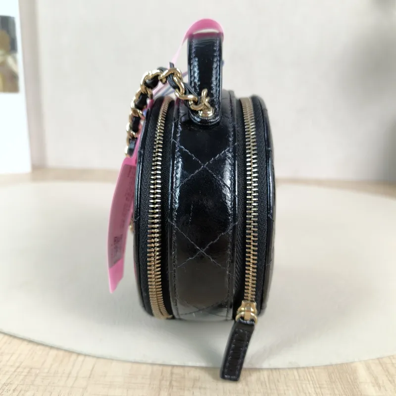 Chanel Crossbody Bag Crossbody Bag Black with Gold-Tone Hardware Waxed Leather Mini 12 × 5.5 × 11 cm — detail view 10 of 12