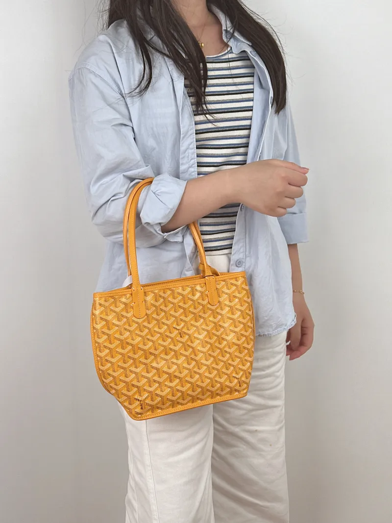 GOYARD Top Handle Bag ANJOU Shopping Tote Yellow PV Cmini19.5 × 9 × 19.5 cm — on-model view 2 of 2