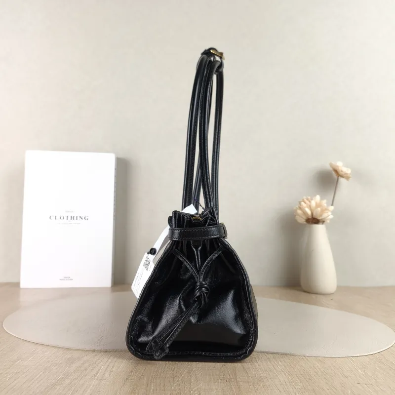 PRADA Shoulder Bag Bonnie Soft Lux Black Waxed Leather Medium 32 × 12 × 15.5 cm — detail view 7 of 11