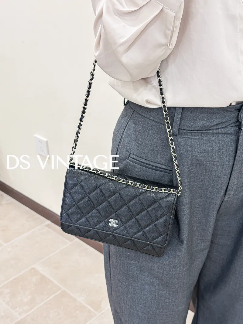 Chanel Crossbody Bag Classic Flap WOC CF WOCWOC Bag Black Grained Calfskin Mini 19.2 × 3.5 × 12.3 cm — on-model view 2 of 3