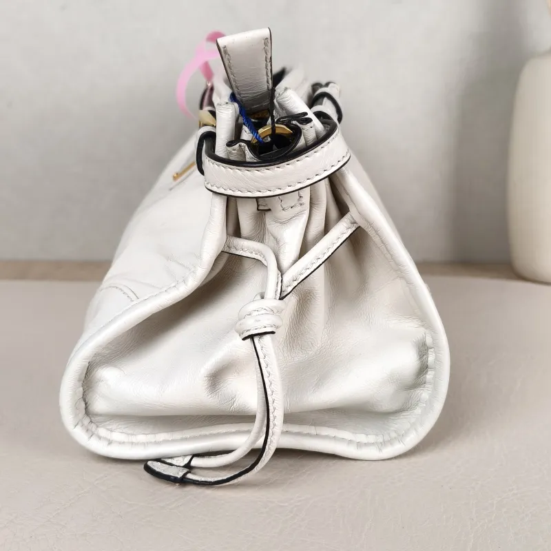 PRADA Crossbody Bag Bonnie Soft Lux Shoulder Strap Edition White Waxed Leather Calfskin Small 26 × 12 × 14 cm Conditioned — detail view 9 of 12