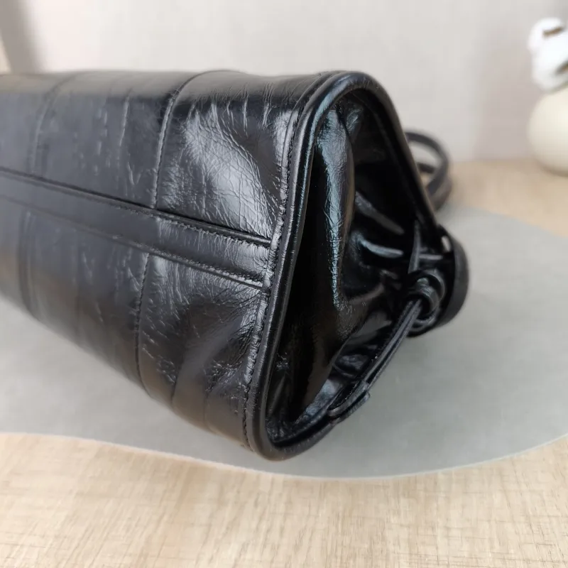 PRADA Shoulder Bag Bonnie Soft Lux Black Waxed Leather Medium 32 × 12 × 15.5 cm — detail view 9 of 13