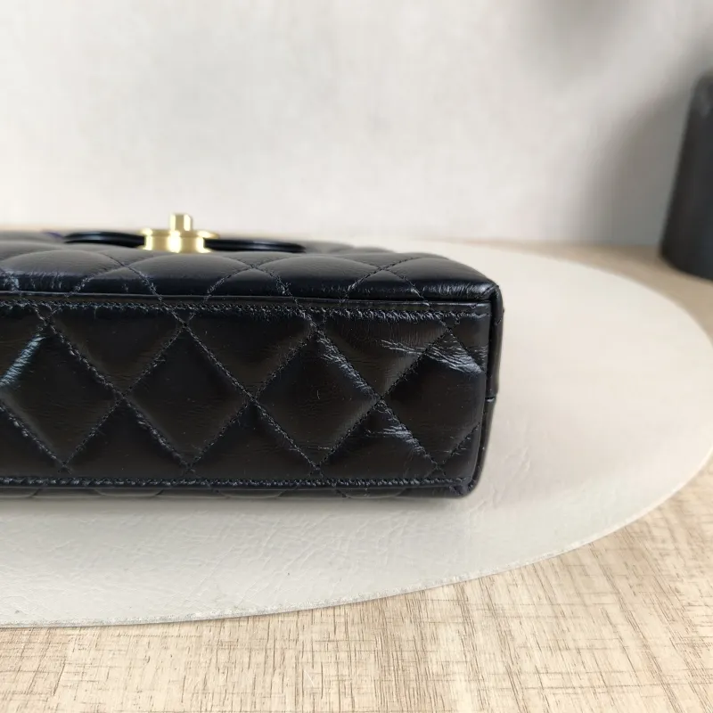 Chanel Crossbody Bag Kelly Black Waxed Leather Mini 19 × 7 × 13 cm — detail view 12 of 14
