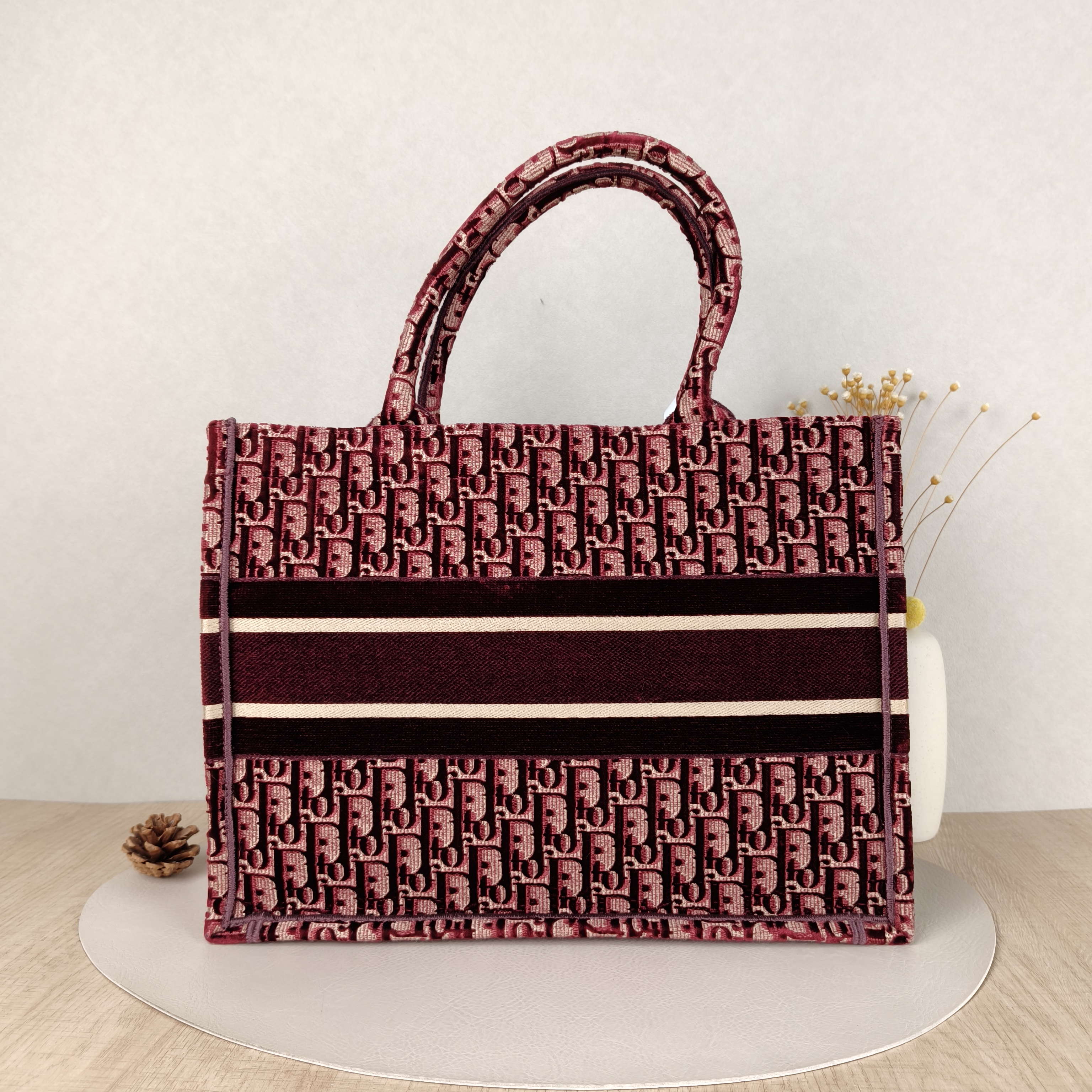 DIOR Top Handle Bag Book Tote Burgundy Canvas Embroidered Medium 36 × 16.5 × 27.5 cm — cover view 5 of 5