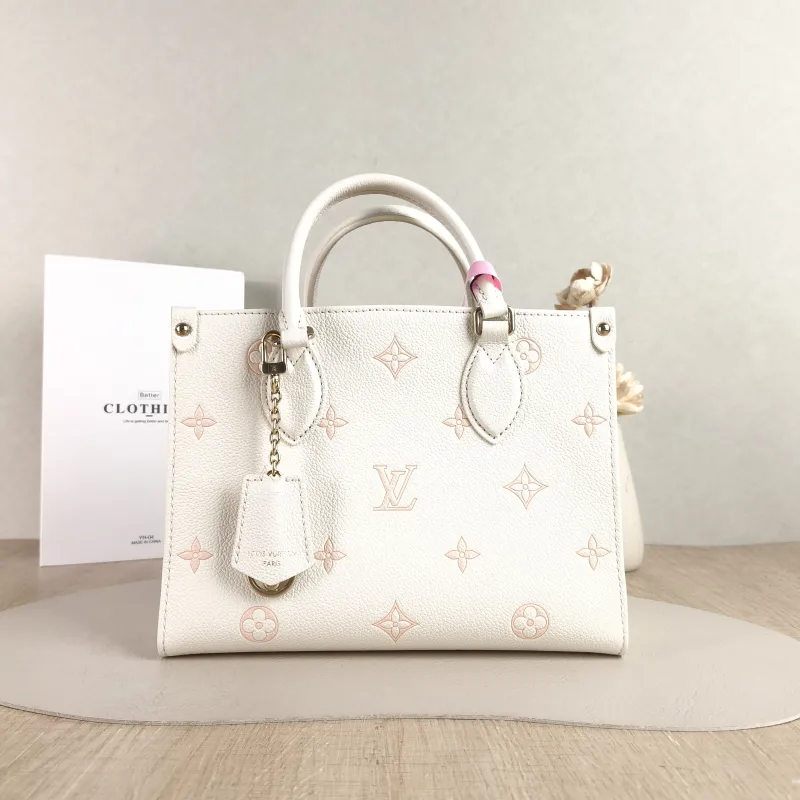 Louis Vuitton Shoulder Bag Onthego Beige · Pink Monogram Empreinte Embossed Calfskin Small 25 × 11.5 × 19 cm