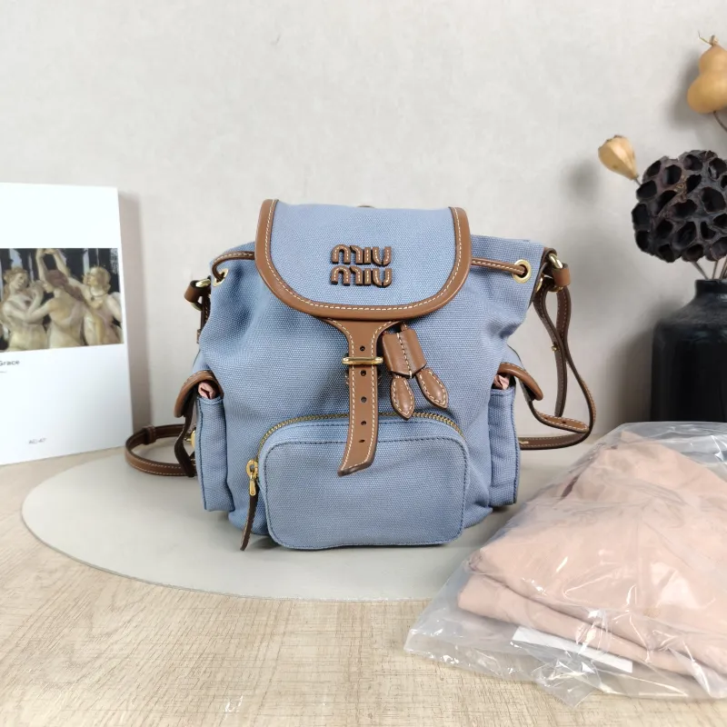 Miumiu Backpack Blue Brown Canvas One Size18 × 11 × 21 cm — cover view 3 of 6
