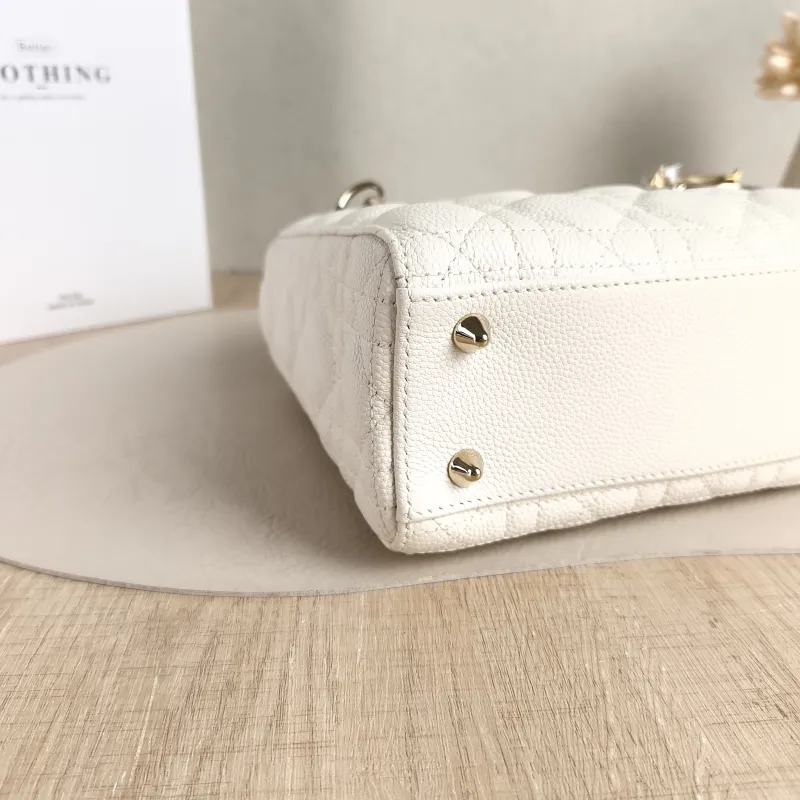 DIOR Top Handle Bag Lady Lady Dior Bag White Grained Calfskin Small20 × 8 × 18 cm — detail view 10 of 11