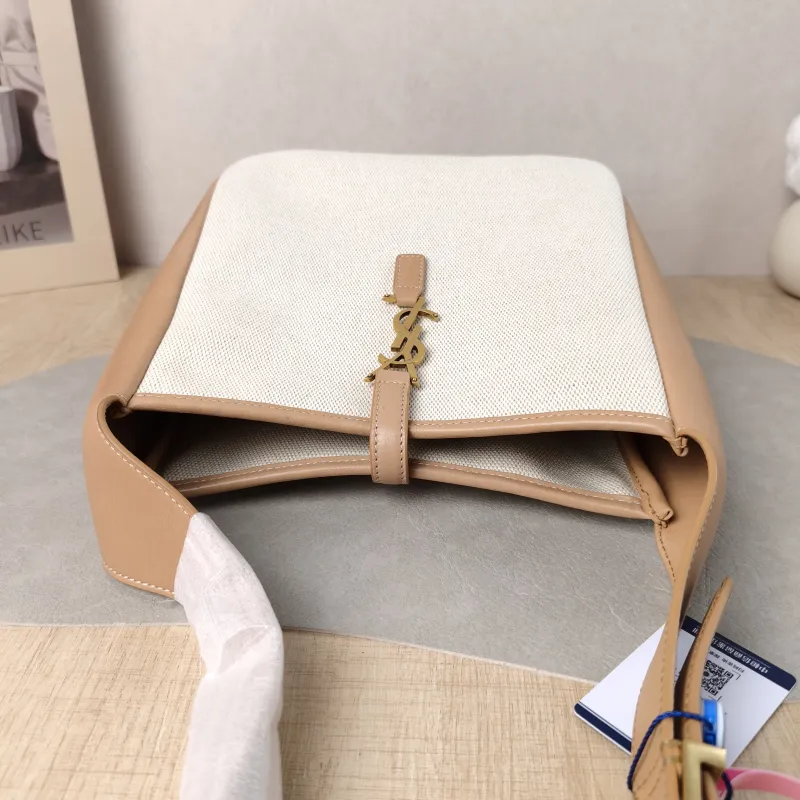 SAINT LAURENT Crossbody Bag LE 5 À 7 Hobo Inner Pouch Beige Brown Canvas Small 22.5 × 8.5 × 23 cm — detail view 11 of 14