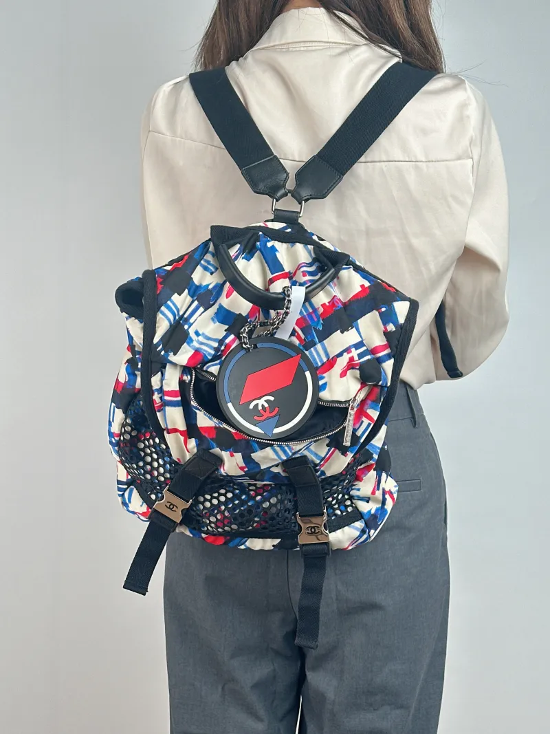 Chanel Backpack Backpack Colorblock Nylon One Size 30 × 15 × 35 cm 22 — on-model view 1 of 2