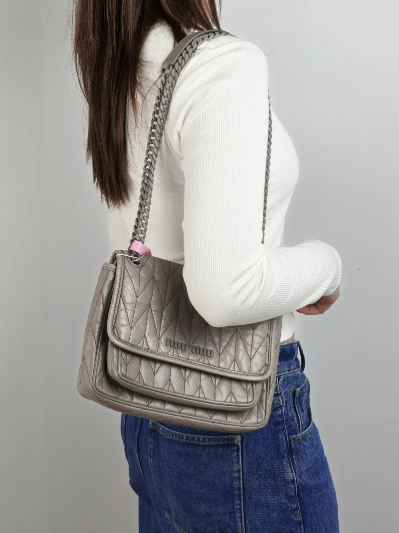Miumiu Crossbody Bag Crossbody Bag Grey Calfskin One Size 21 × 7 × 17 cm — on-model view 2 of 2