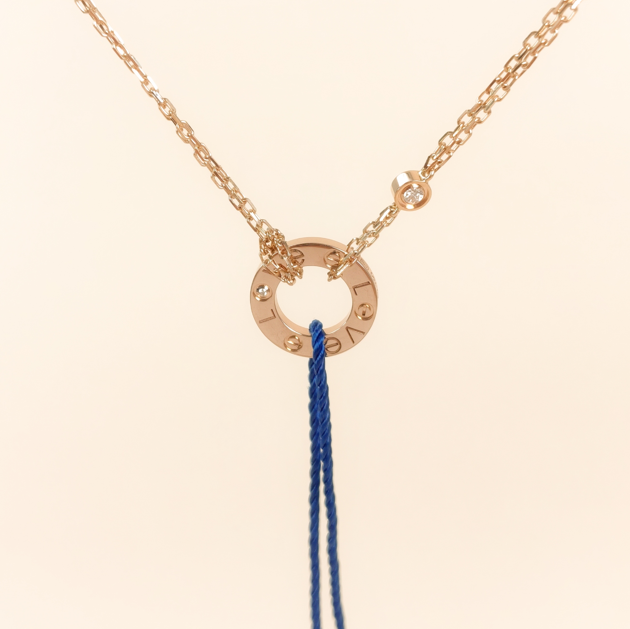 CARTIER Necklace LOVE Collection Pendant 2 Diamond Rose Gold 18KR ose Gold Small Edition40cm