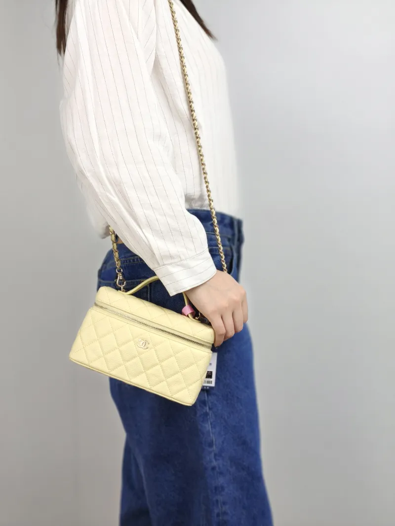 Chanel Crossbody Bag lp Box Bag Top Handle Crossbody Bag Yellow Grained Calfskin 19.5 × 5 × 12 cm — on-model view 1 of 3