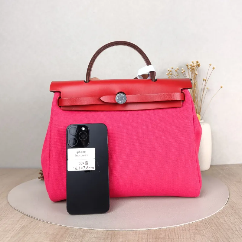 Hermès Crossbody Bag Herbag 31 Red Red Canvas Medium 30.5 × 11 × 25.5 cm Y — cover view 4 of 5