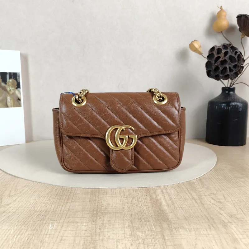 GUCCI Crossbody Bag GG Marmont Small Marmont 22 Caramel Calfskin Small 22 × 6 × 13 cm