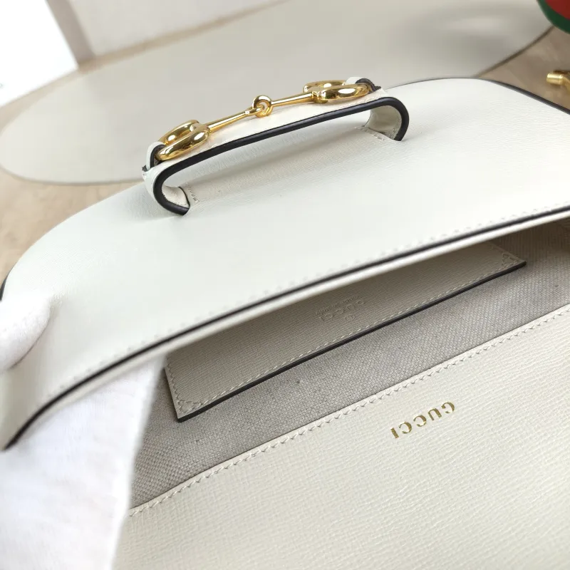 GUCCI Crossbody Bag Horsebit 1955 Horsebit Small White Calfskin Small 20.5 × 5 × 14.5 cm — detail view 7 of 13