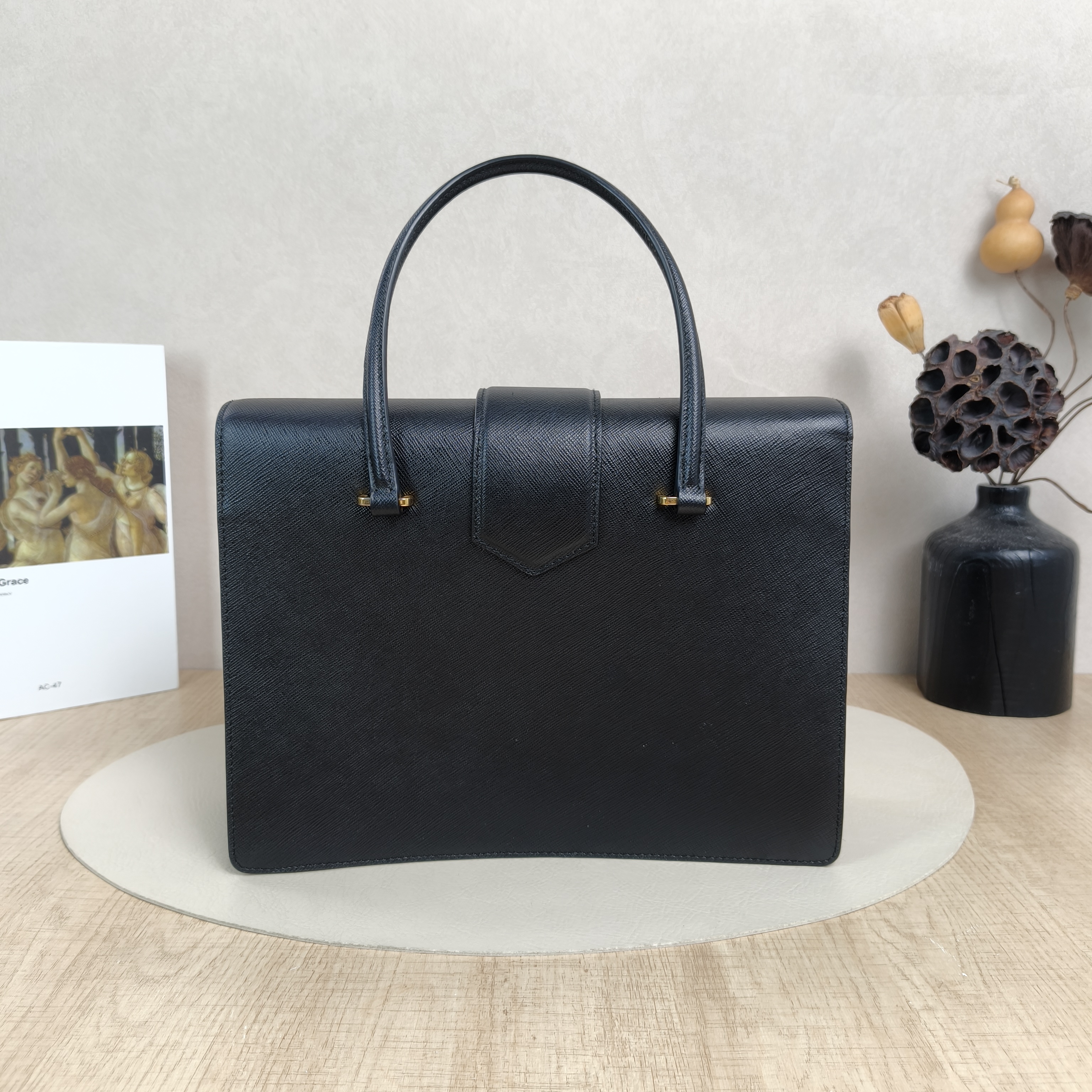 PRADA Top Handle Bag Tote Bag Black Calfskin One Size28 × 9.5 × 22 cm — cover view 2 of 5