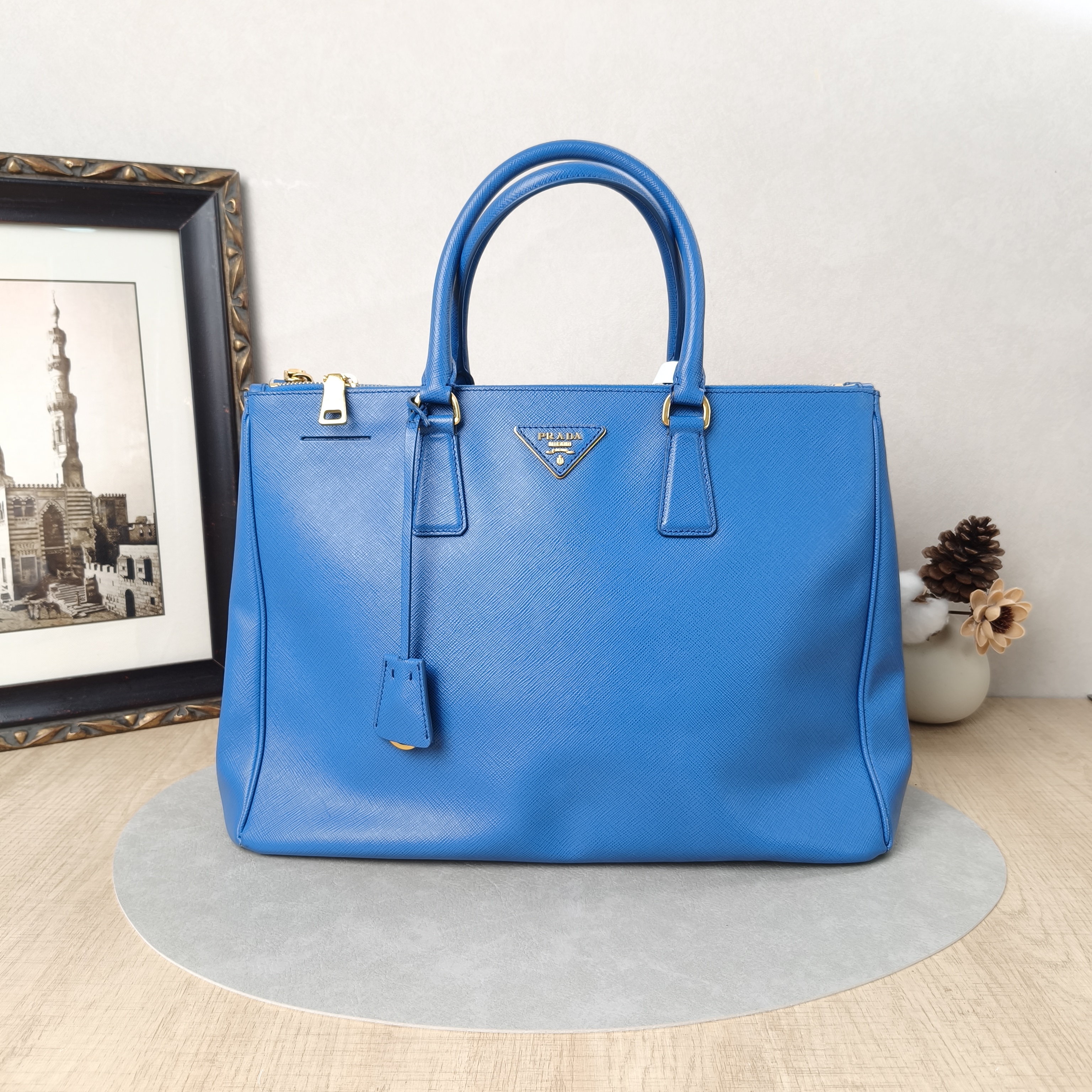 PRADA Top Handle Bag Galleria Galleria Bag Edition Blue Calfskin Medium33 × 14 × 24 cm