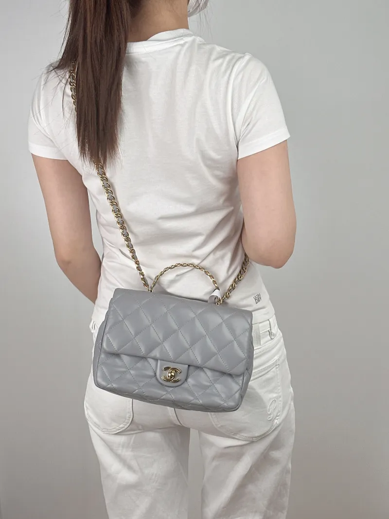 Chanel Crossbody Bag 23s Grey Lambskin One Size 23.5 × 7.5 × 17 cm — on-model view 2 of 3