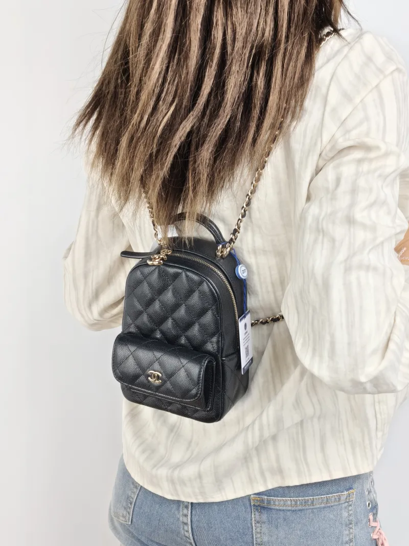 Chanel Crossbody Bag Mini Backpack Crossbody Bag Black Grained Calfskin 13 × 9 × 18 cm — on-model view 2 of 2