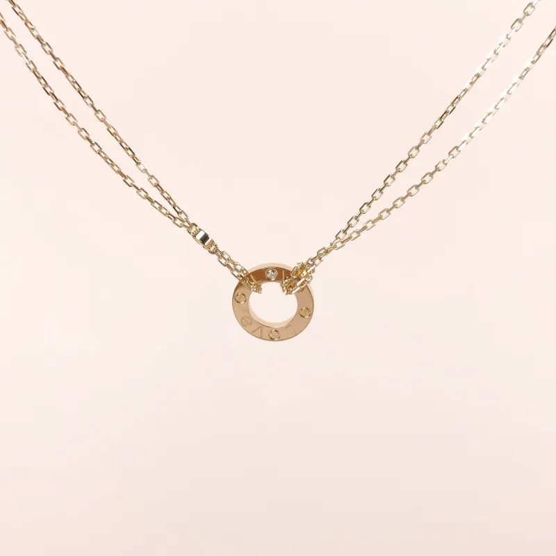 CARTIER Necklace LOVE Collection Pendant 2 Diamond Yellow Gold 18KY ellow Gold Small Edition 40cm