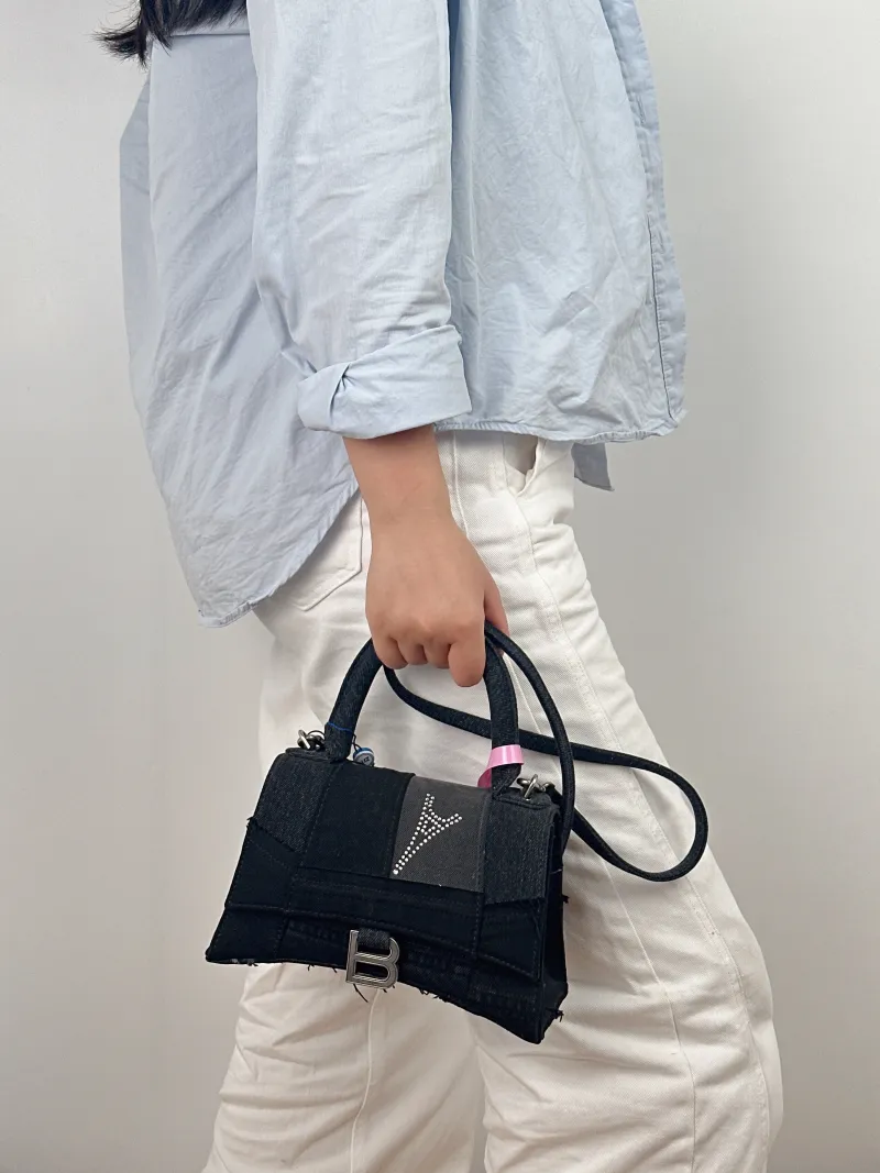 BALENCIAGA Crossbody Bag Hourglass Hourglass Bag Grey Small 23 × 10 × 14 cm — on-model view 1 of 2