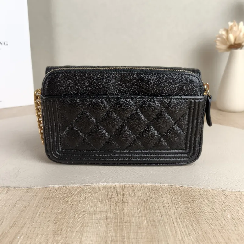 Chanel Crossbody Bag Le Boy WOC Black Grained Calfskin Mini 17.5 × 3.5 × 10 cm Microchip Edition — cover view 5 of 5