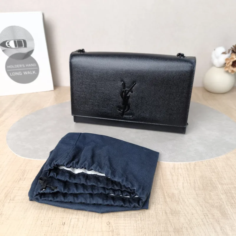 SAINT LAURENT Crossbody Bag KATE Black Grained Calfskin Medium 24 × 5.5 × 14.5 cm — cover view 4 of 6