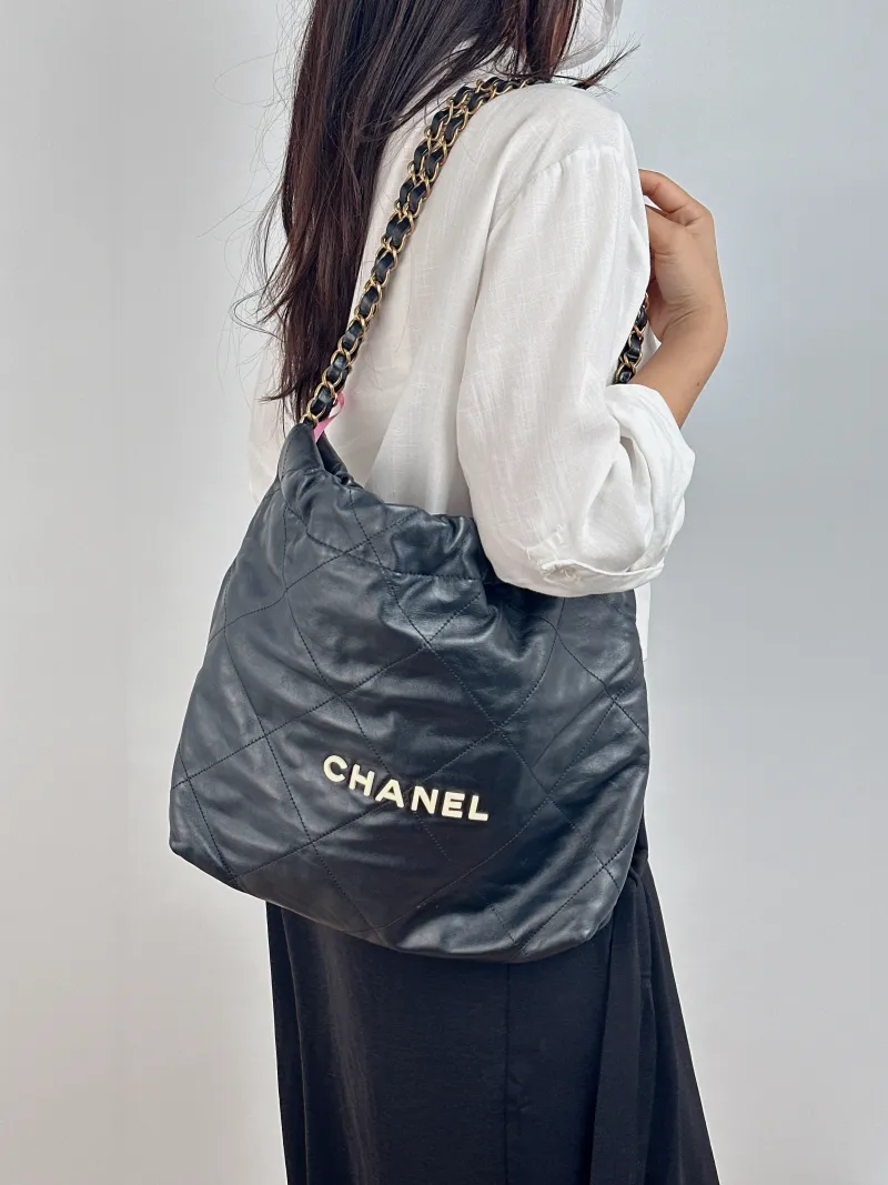 Chanel Shoulder Bag 22Bag Black CC alfskin Small 35 × 7 × 37 cm — on-model view 2 of 2