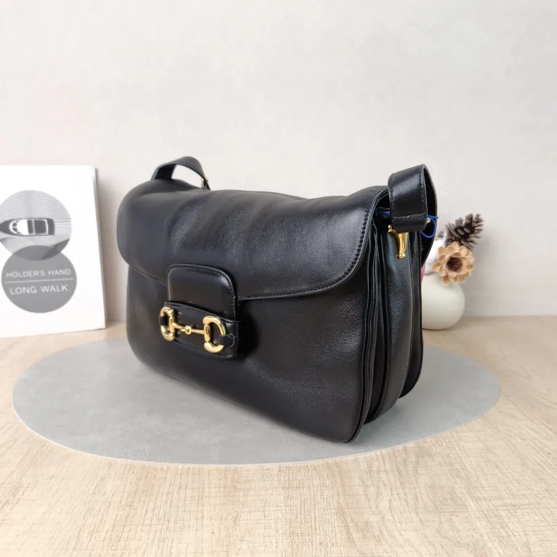 GUCCI Crossbody Bag Horsebit 1955 Horsebit Edition Medium Black Lambskin Medium 30 × 11 × 20.5 cm — cover view 4 of 6