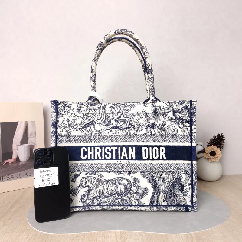 DIOR Top Handle Bag Book Tote Collection · White Blue Canvas Medium 36 × 16.5 × 27.5 cm — cover view 4 of 5