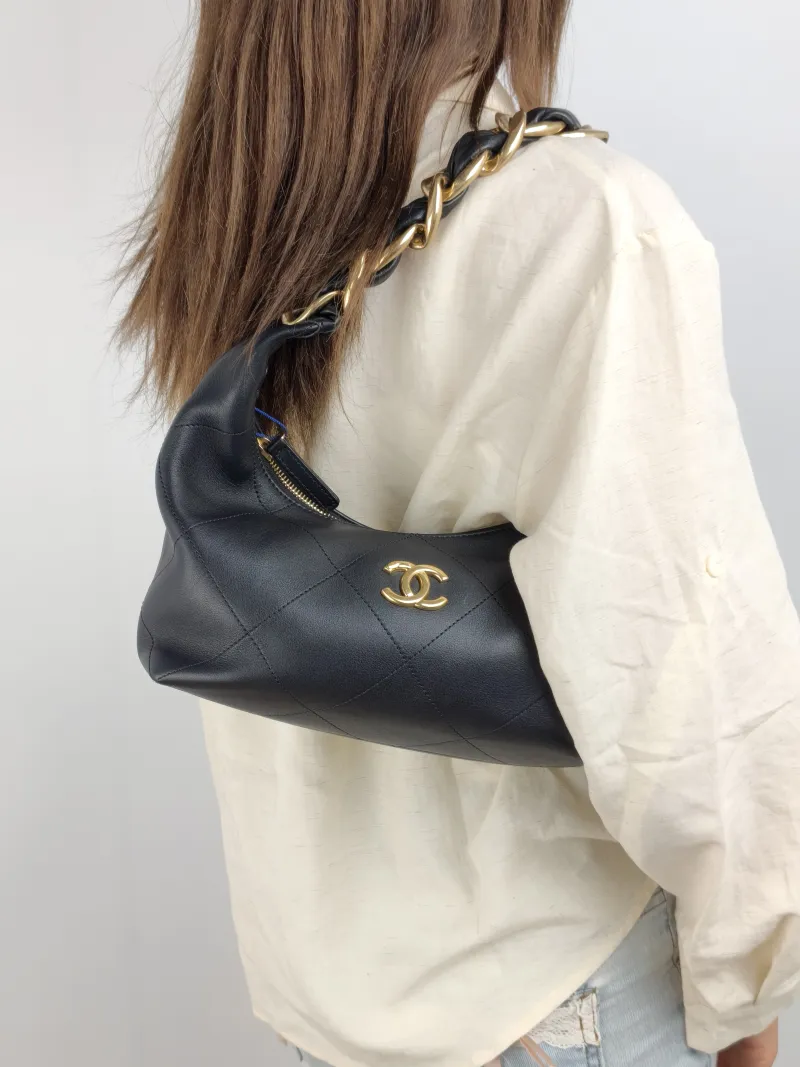Chanel Shoulder Bag hobo Black Calfskin One Size 25 × 15 × 7.5 cm — on-model view 2 of 2