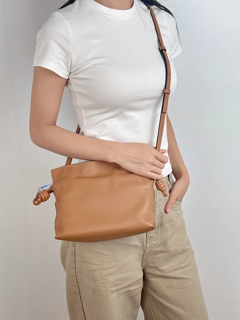 LOEWE Crossbody Bag Flamenco Brown Calfskin Mini 24 × 9 × 18 cm — on-model view 2 of 2