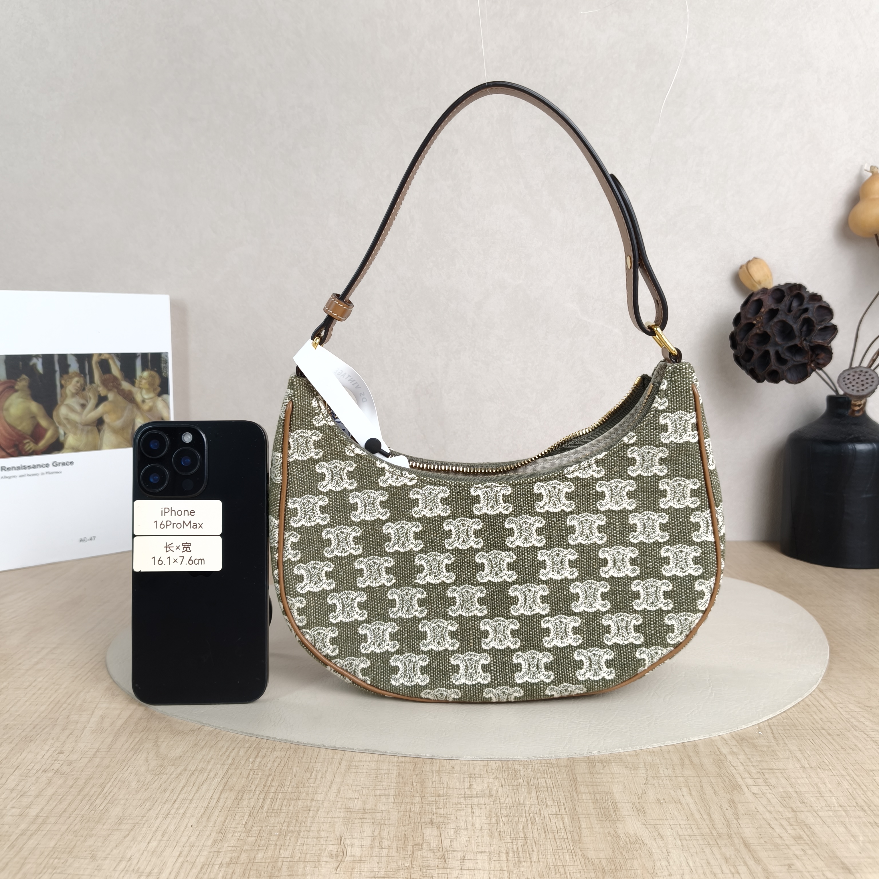 CELINE Shoulder Bag AVA Green · Beige Canvas Medium23 × 6 × 13.5 cm — cover view 6 of 6