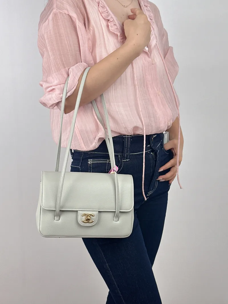 Chanel Shoulder Bag 26p preppy coco Grey Grained Calfskin Small 22 × 7 × 15 cm — on-model view 2 of 2