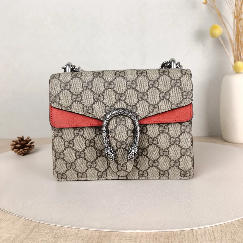 GUCCI Crossbody Bag Dionysus Monogram Red PVC Mini 20 × 5 × 15.5 cm