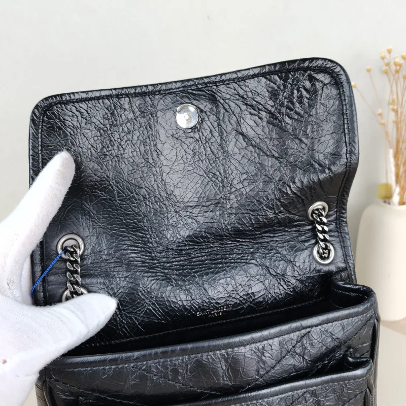 SAINT LAURENT Crossbody Bag Niki Black Waxed Leather Calfskin Small 21 × 7.5 × 16 cm — detail view 12 of 13