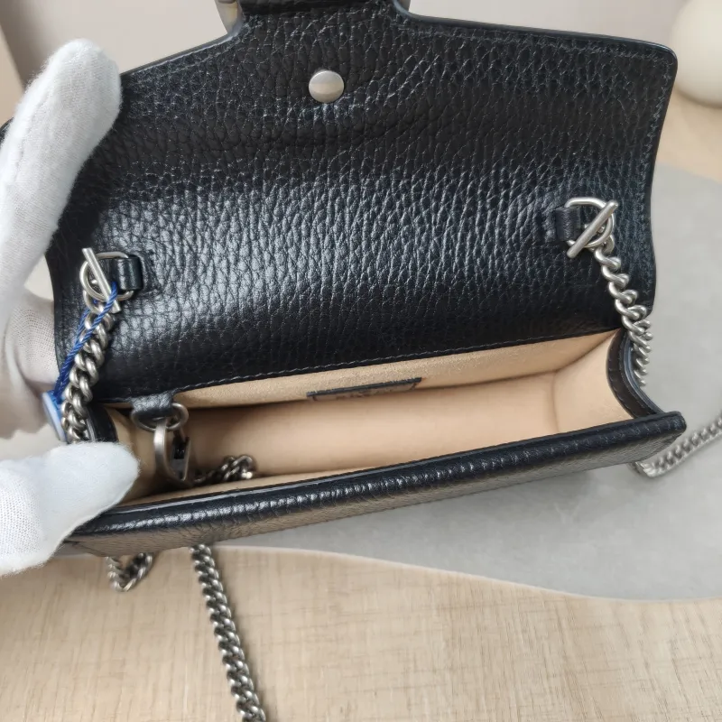 GUCCI Crossbody Bag Dionysus Black Calfskin Mini 16.5 × 4.5 × 10 cm — detail view 9 of 13