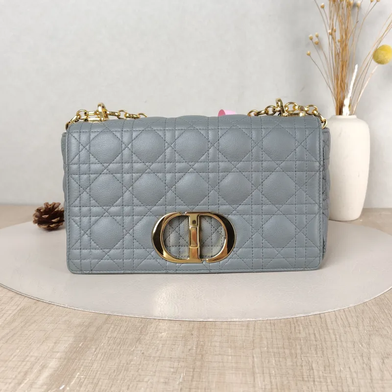 DIOR Crossbody Bag Caro Chain Bag Grey Calfskin Medium 25.5 × 9 × 15.5 cm