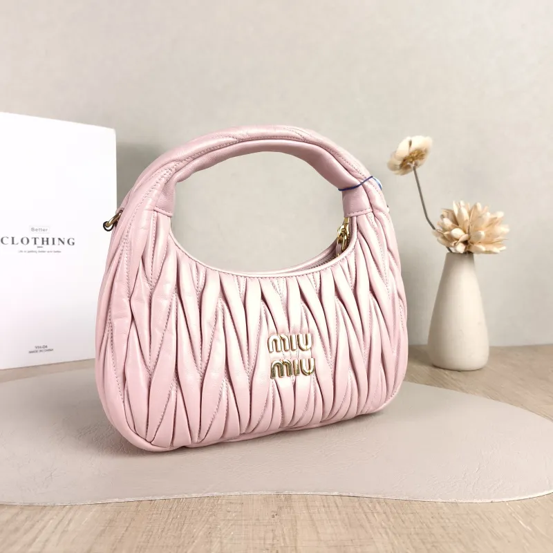 Miumiu Shoulder Bag Wander Matelassé Hobo Pink Lambskin Small 20 × 6 × 17 cm — cover view 5 of 6