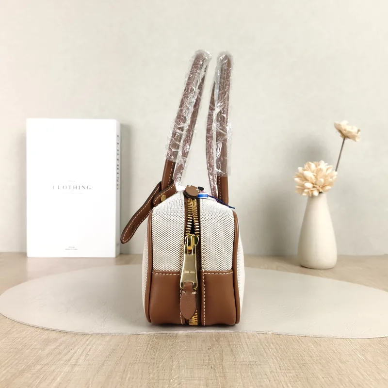 Miumiu Top Handle Bag Beau Brown Canvas · Calfskin Small 28 × 8 × 11.5 cm — detail view 6 of 11