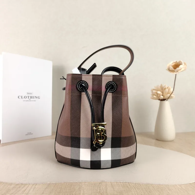 BURBERRY Crossbody Bag Canvas Bucket Bag Brown PVC One Size16.5 × 11 × 18 cm