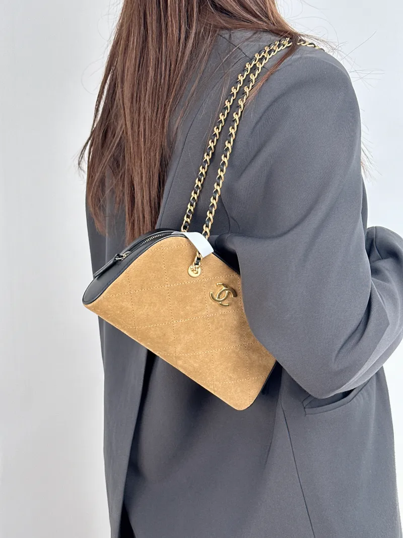 Chanel Shoulder Bag 26p Bowling Bag Brown Suede One Size 20 × 5.5 × 12 cm — on-model view 2 of 2