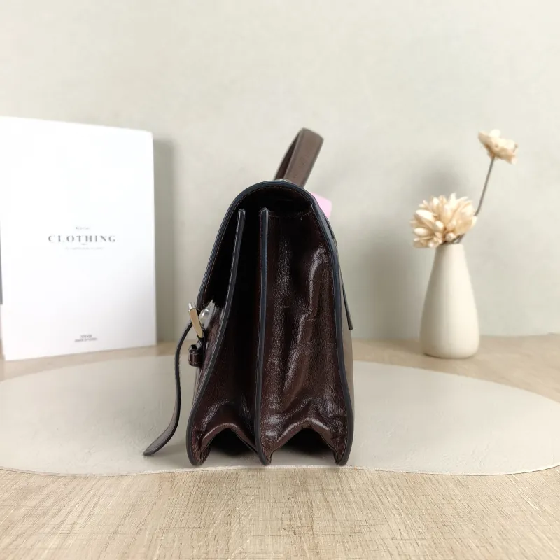 PRADA Top Handle Bag Tote Bag Brown Waxed Leather One Size 31.5 × 11 × 17 cm — detail view 5 of 13