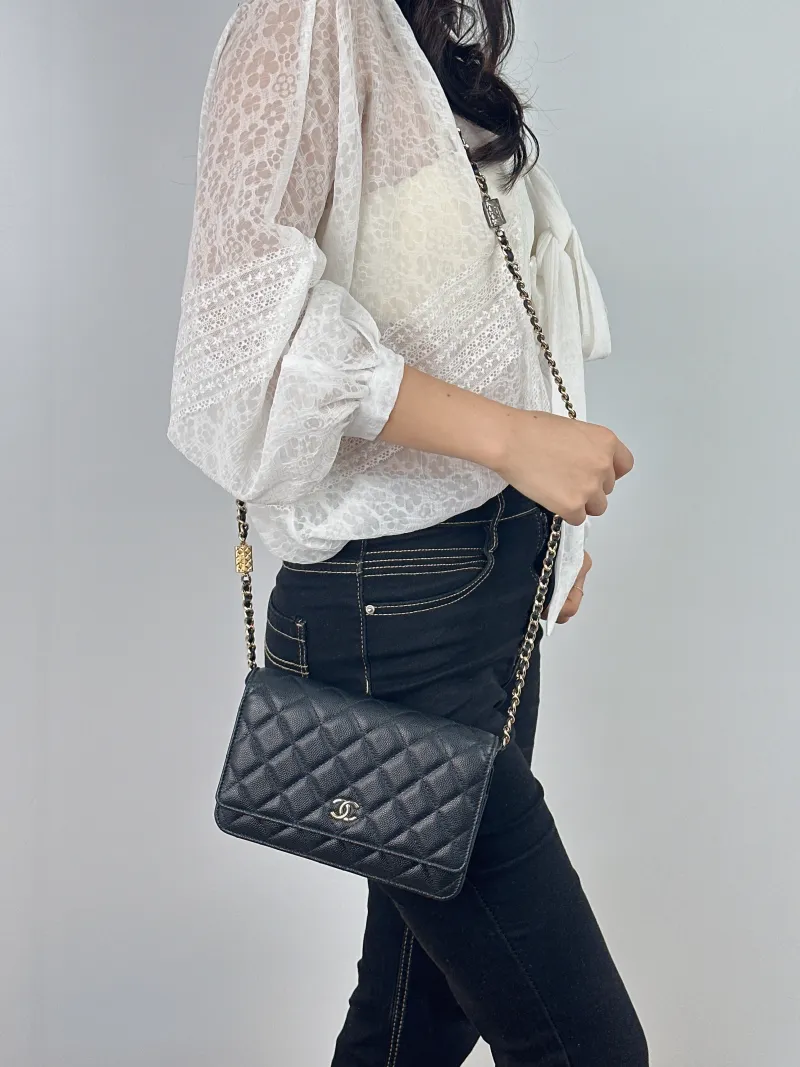 Chanel Crossbody Bag CF WOCWOC Bag Accessory Black Grained Calfskin Mini 19.2 × 3.5 × 12.3 cm — on-model view 2 of 2