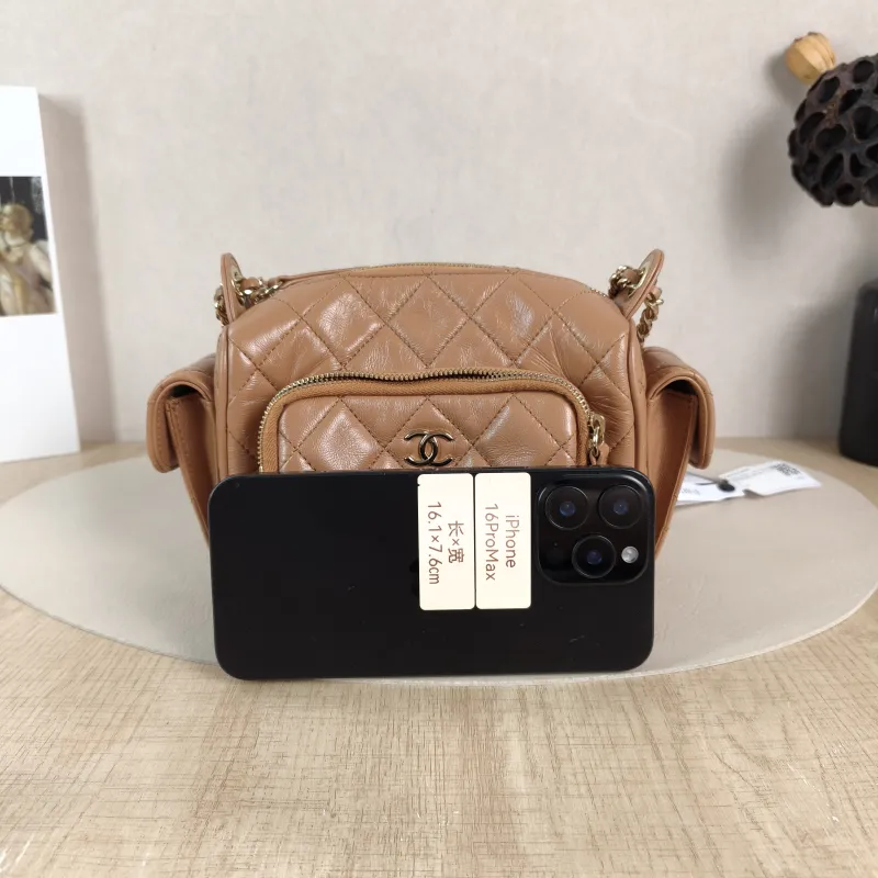 Chanel Crossbody Bag Camera Bag Taupe Lambskin One Size 24 × 17 × 18 cm — cover view 5 of 6