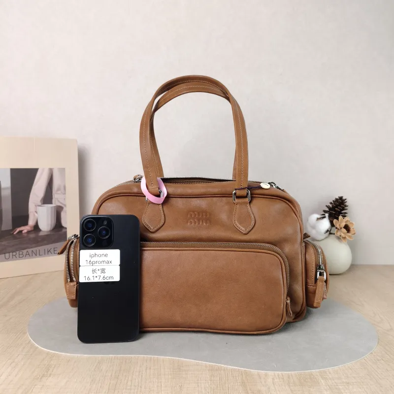 Miumiu Top Handle Bag Pocket Top Handle Bag Caramel SL ambskin One Size 32 × 14 × 22 cm — cover view 5 of 6