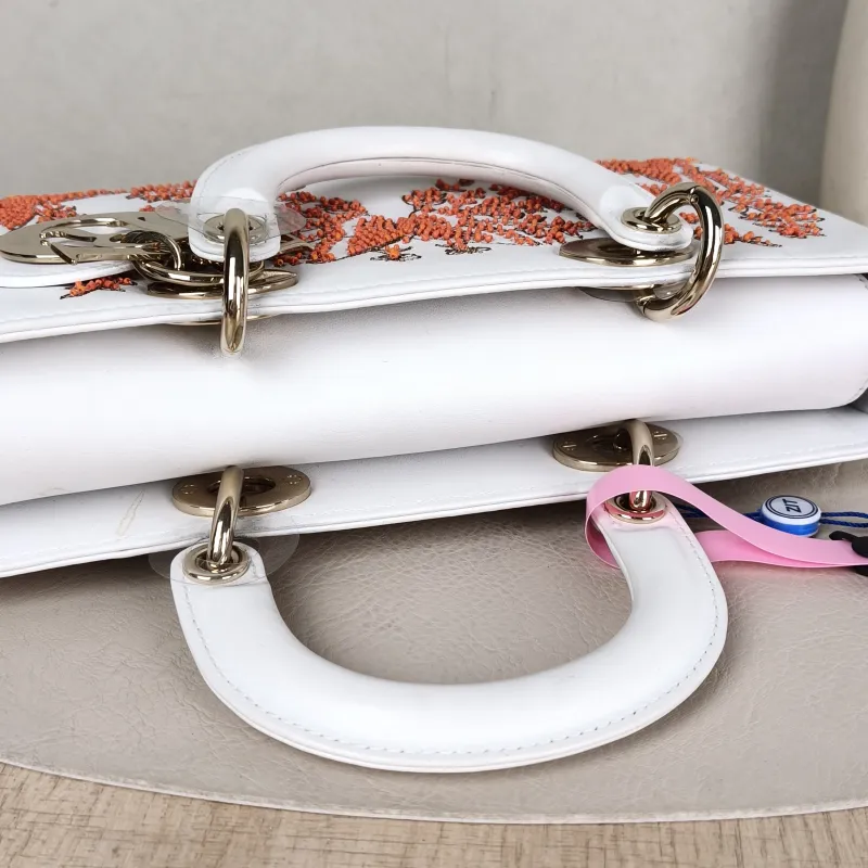 DIOR Shoulder Bag Lady D-Sire Red Embroidered White Red Calfskin Small 26 × 5 × 13 cm — detail view 5 of 14
